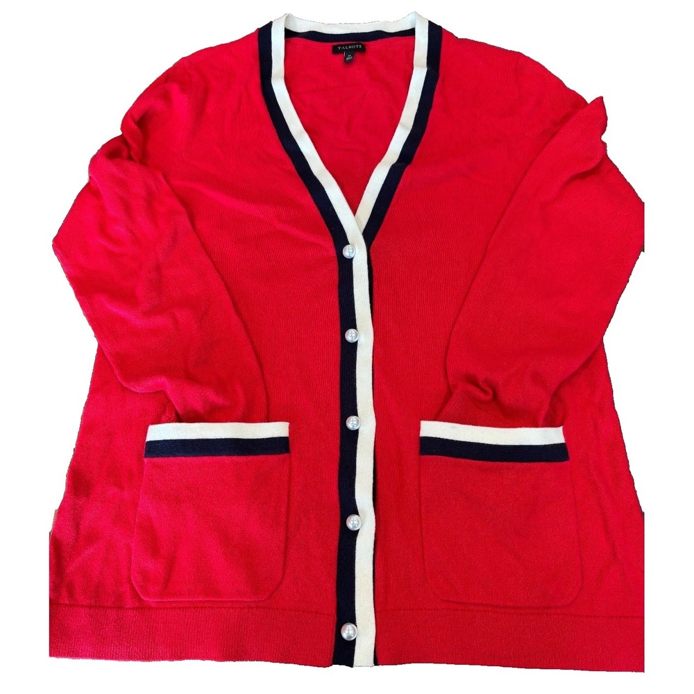 TALBOTS Women's Cashmere Blend Cardigan Sweater Long Sleeve nautical preppy sz M